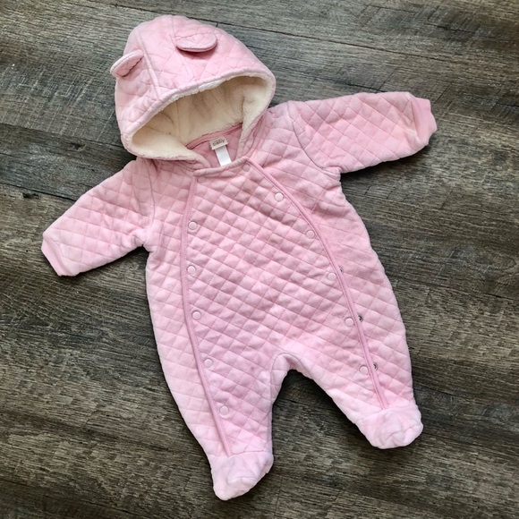 Nordstrom Baby Other - NORDSTROM BABY⚡️Super Cozy Pink Quilt Baby Girl Hooded Footies_Sz Newborn